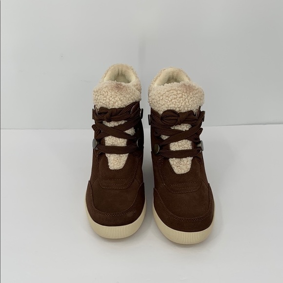 Sorel Out n About Cozy hidden wedge boots suede hiking shearling winter new 8.5 - Picture 4 of 7